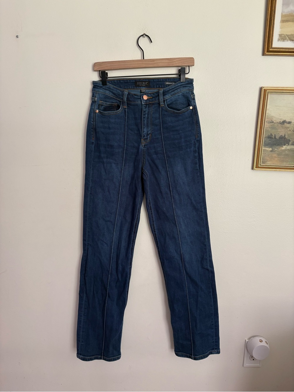 JUDY BLUE Classic High-Rise Piped Straight Leg Blue Jeans Womens 28 Chic Stretch